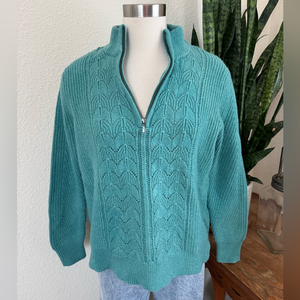 Woolovers Teal Half Zip‎ Lambswool Cotton Sweater Medium